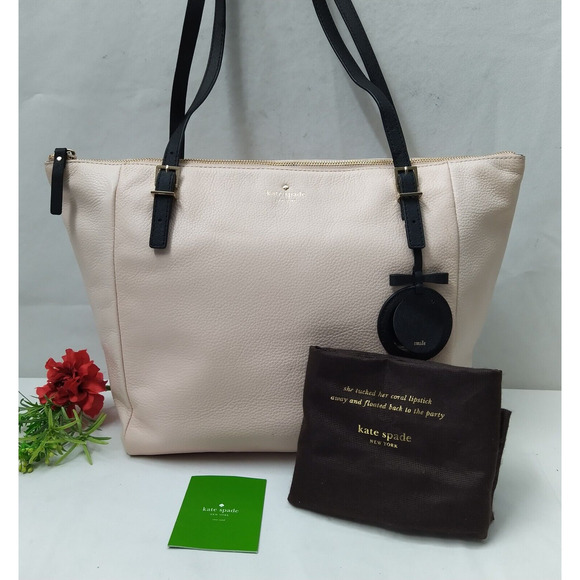 Kate Spade Light Pink Pebbled Leather Double Hanldes Tote Shoulder Bag W/ Mirror - Picture 1 of 16